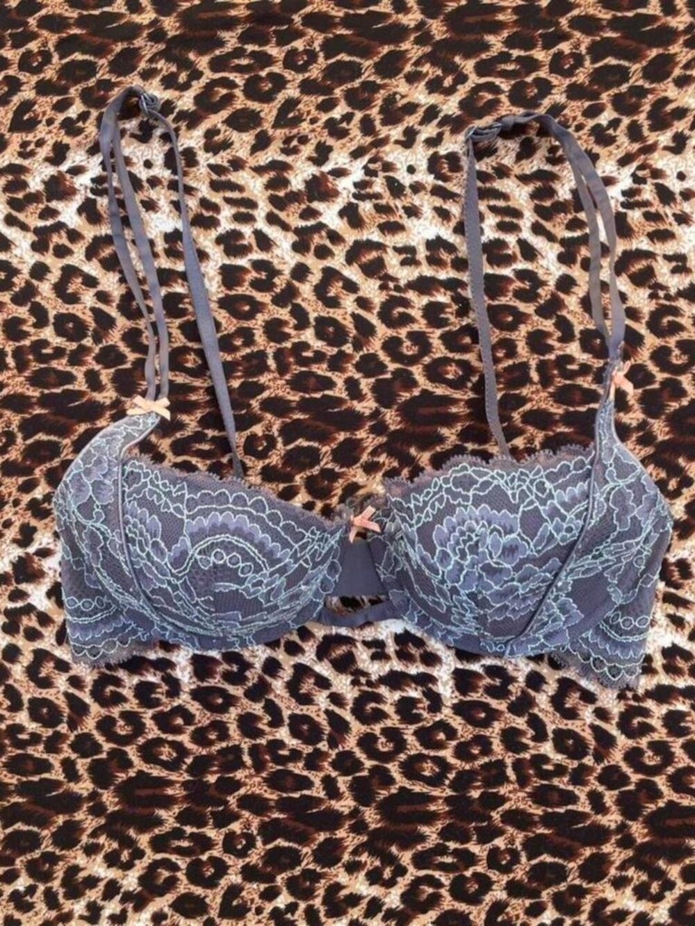 blue floral lace balconette bra